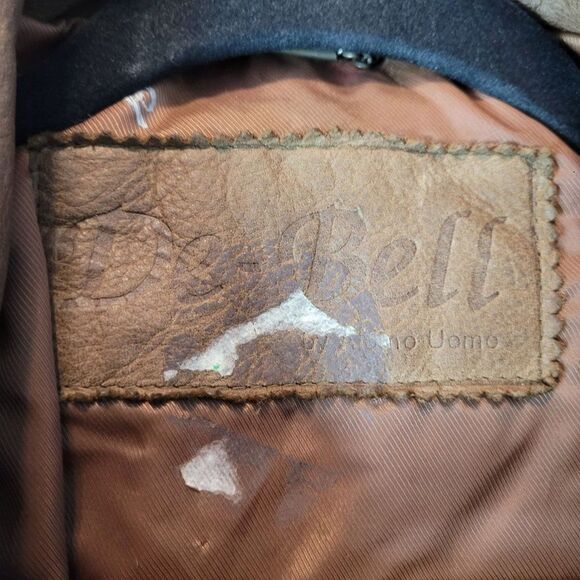 Vintage Alamo Uomo Leather Bomber Jacket L Cognac Crinkle Gold Dolman Cinched - Picture 14 of 15